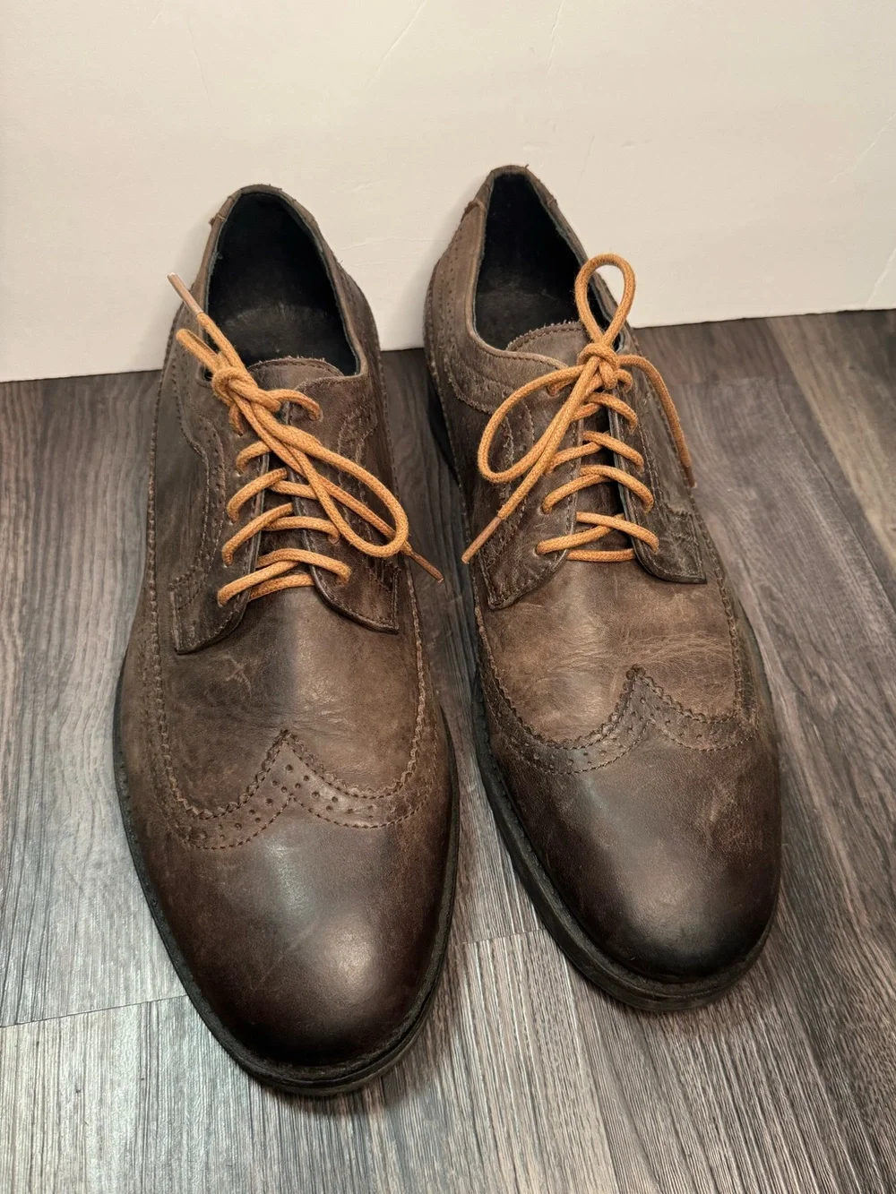 🔥Brusque Mens 11 Brown Leather Wingtip Oxfords Dress Shoes